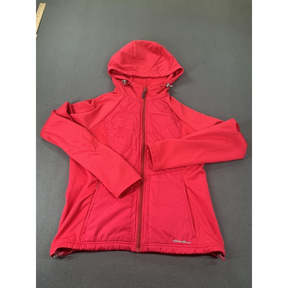 Eddie Bauer Jacket Womens‎ L Red Quilted Hooded Insulated Full Zip Softshell